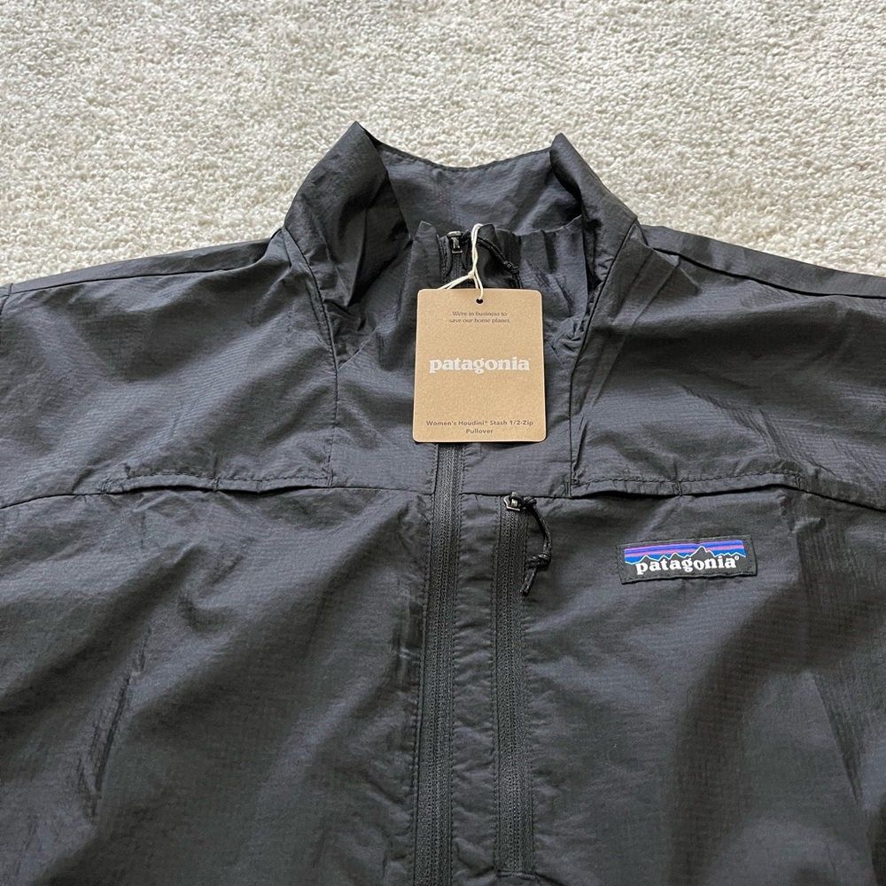 New Patagonia Houdini Stash 1/2 Zip Pullover Jacket Black Windbreaker Womens - Picture 2 of 10